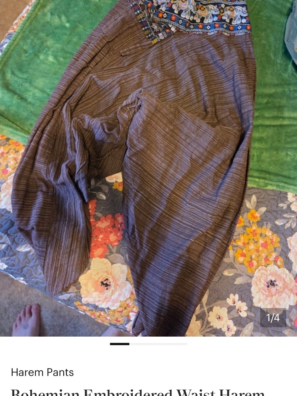 K32i80 Custom Bundle Boho Embroidered Waist Blue Brown Harem Pants - Picture 2 of 2